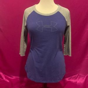 Under armour size small baseball style three-quarter length T-shirt gray…